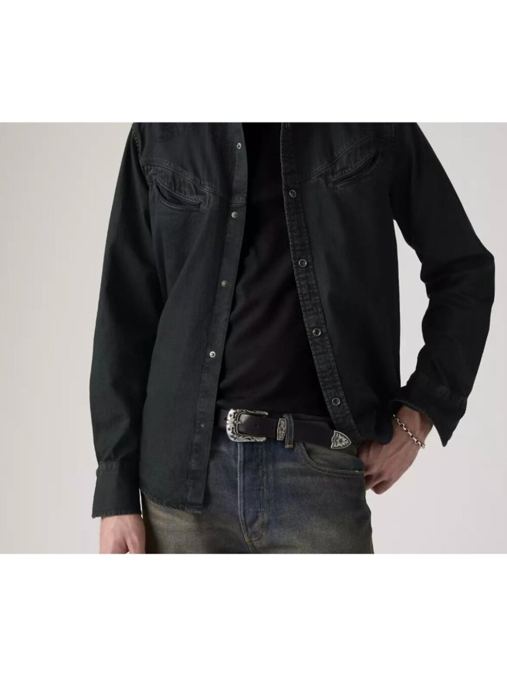 New Levi's Size 44 Premium Bovine Leather Go West Belt Caviar - Black 30mm